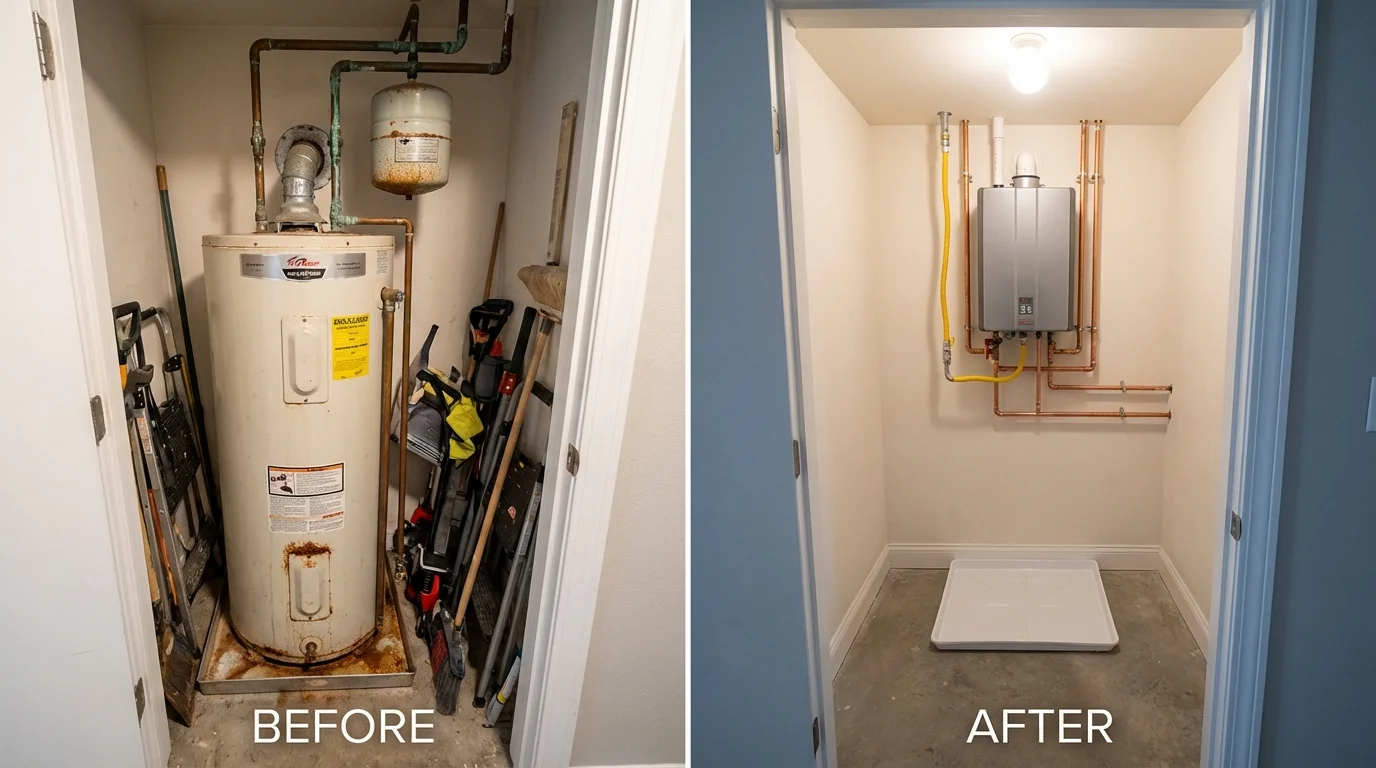 Tank water heater versus wall-mounted tankless unit comparison for Columbia, LA homeowners